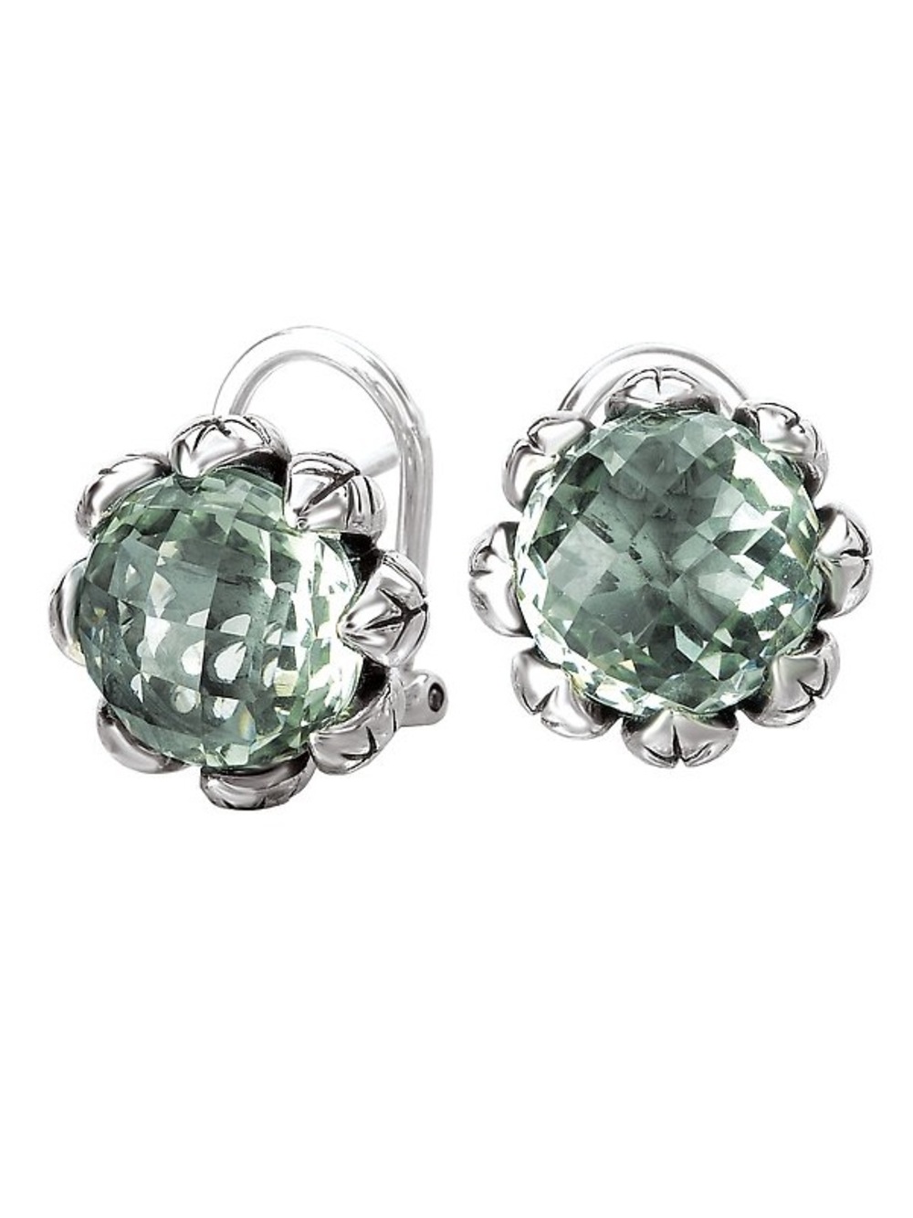 Eleganza Green Amethyst Sterling Silver Floral Bezel Earrings with Omega Clip